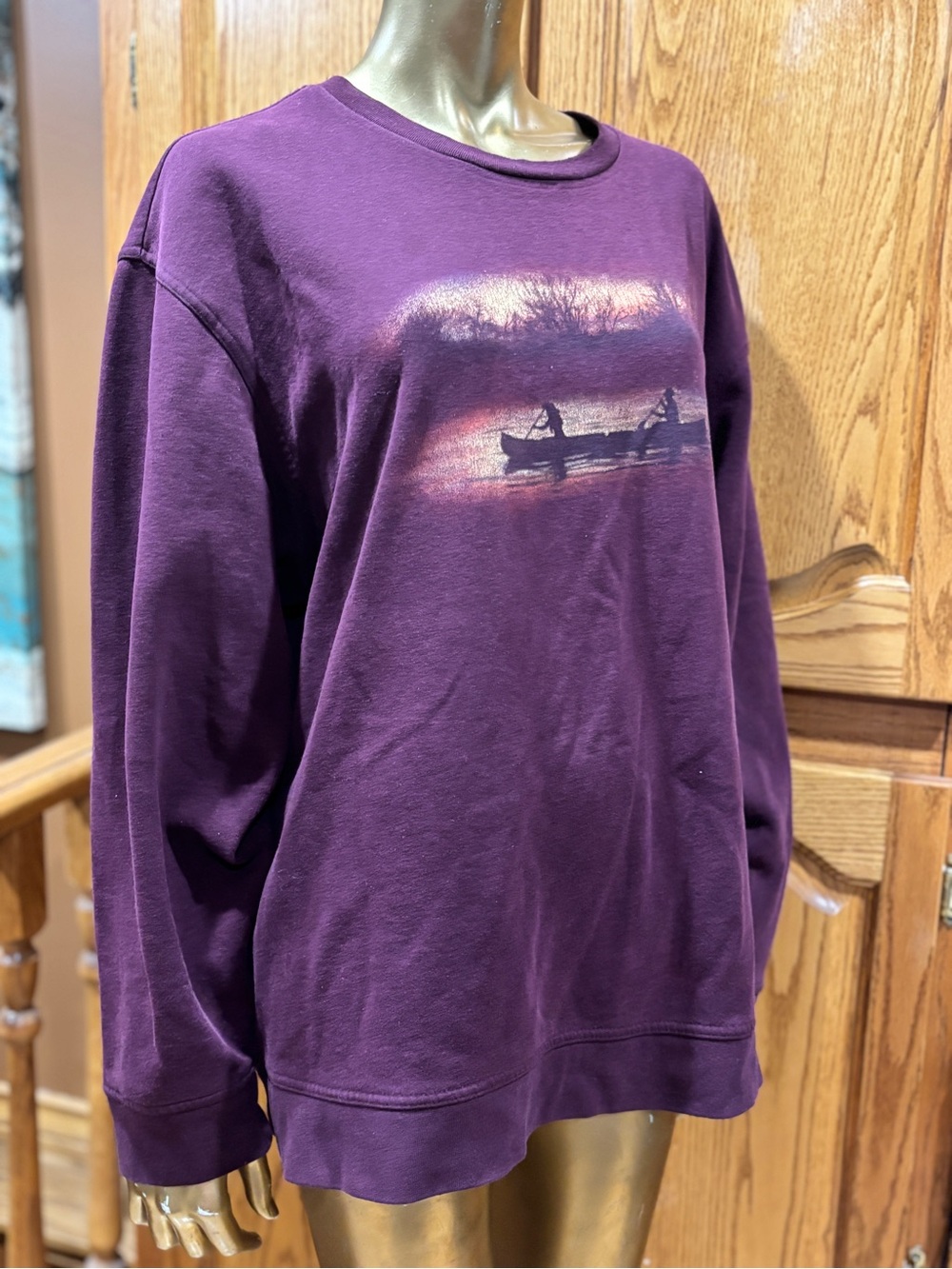 Men's Crewneck Sweatshirt in Purple with Canoe Graphic - Picture 2 of 11